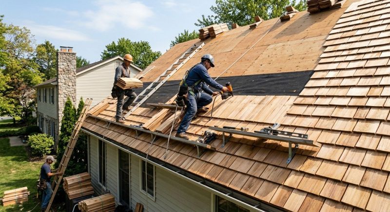 Commercial Wood Shake Roof Installation